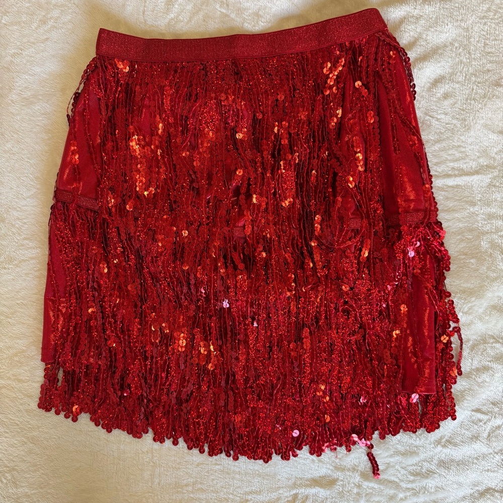 Red Sequin Fringe Skirt